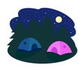 Tourist tents against the background of the night sky. Life in nature. Vector